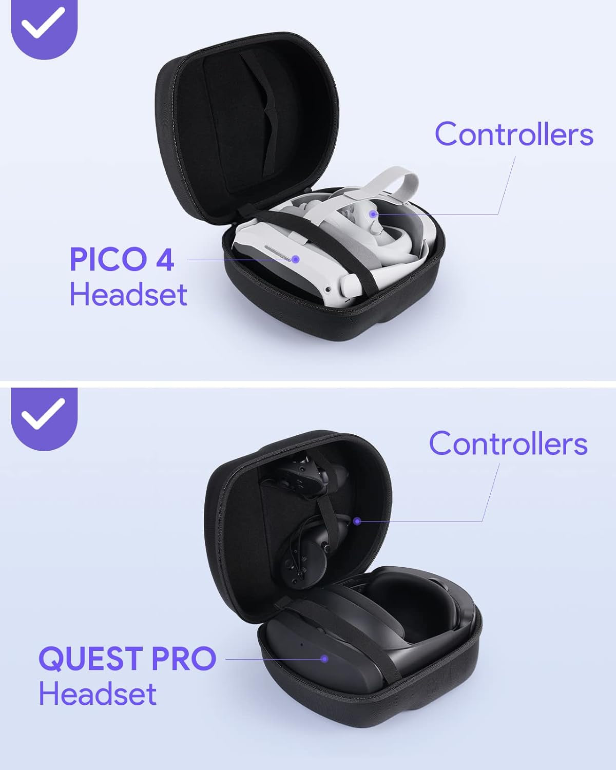 Yinke for Oculus/Meta Quest 2/Pico 4 Case, Hard Travel Carrying Case All-In-One Storage, Compatible with Elite Strap VR Headset and More Accessories (Black)