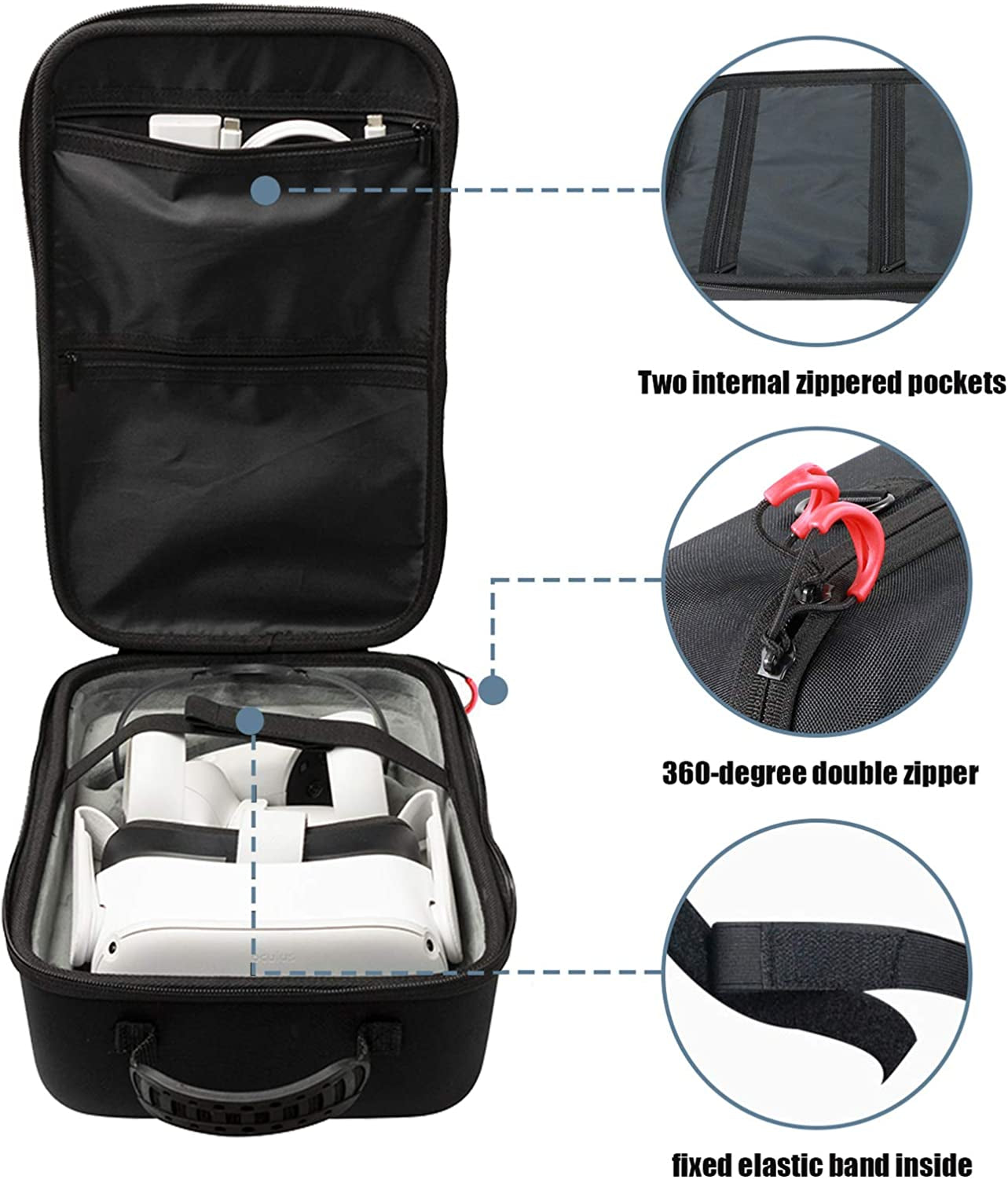 Hard Travel Case Compatible for Meta Oculus Quest 2/Oculus Quest VR Gaming Headset and Controllers Accessories, Shockproof Hard Shell Carrying Storage Bag -Black
