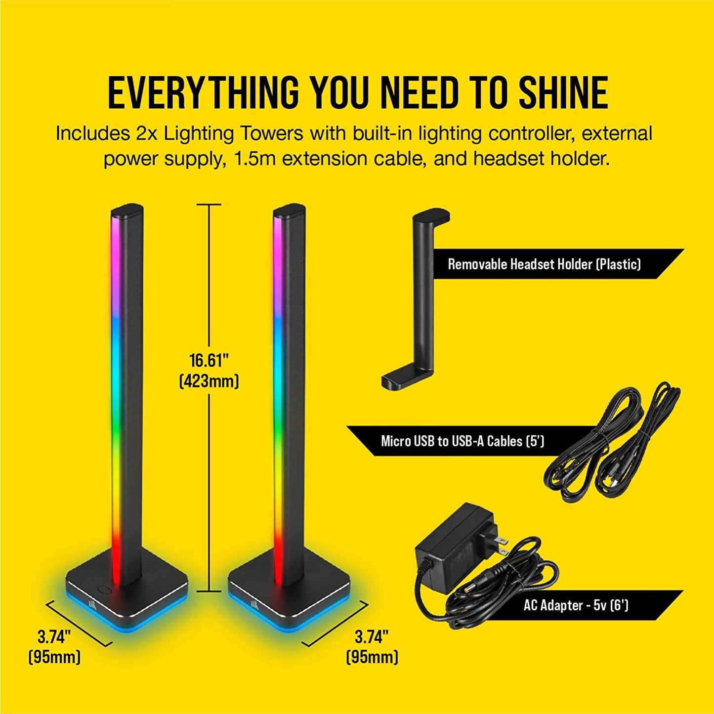 Icue LT100 Smart Lighting Tower Starter Kit, Black