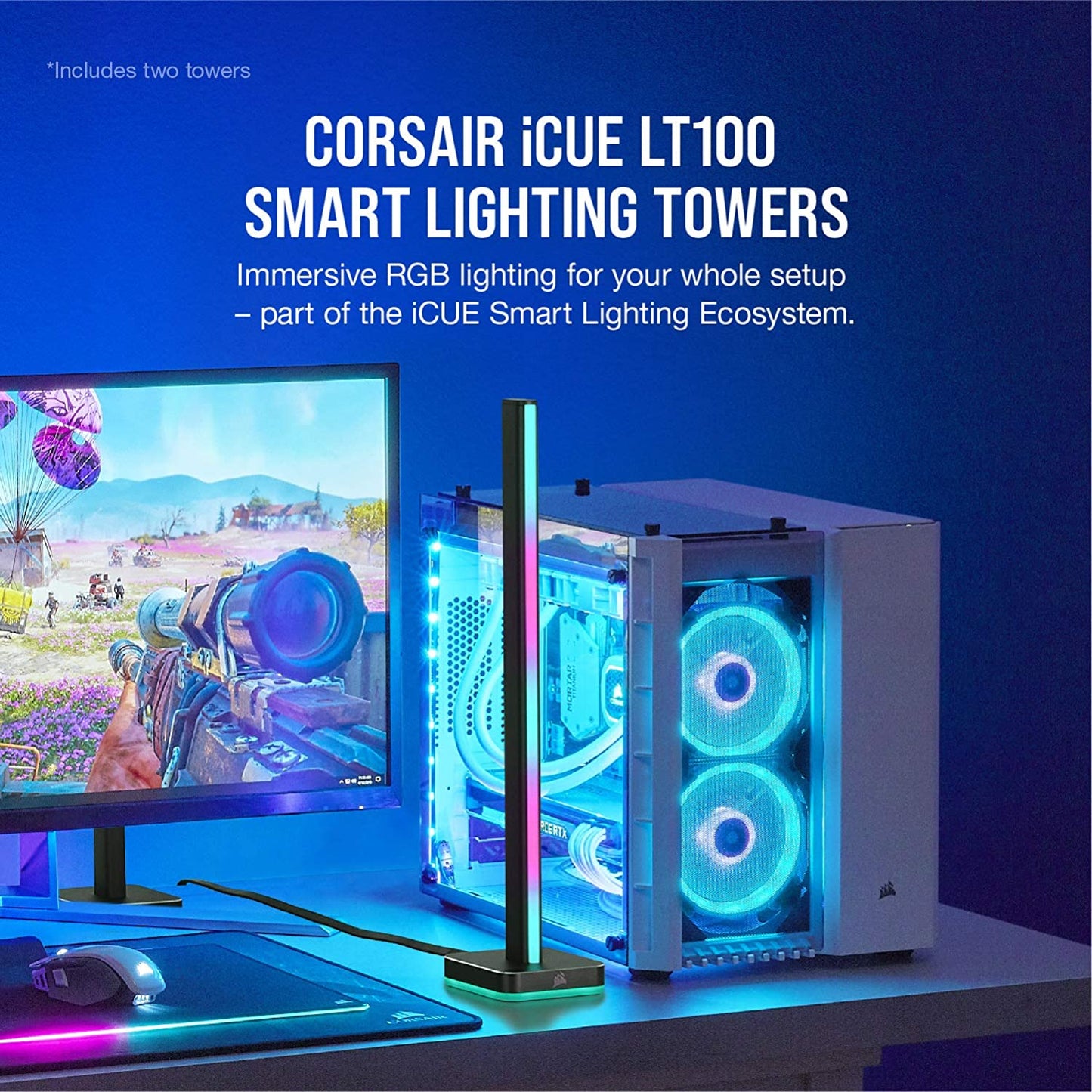 Icue LT100 Smart Lighting Tower Starter Kit, Black