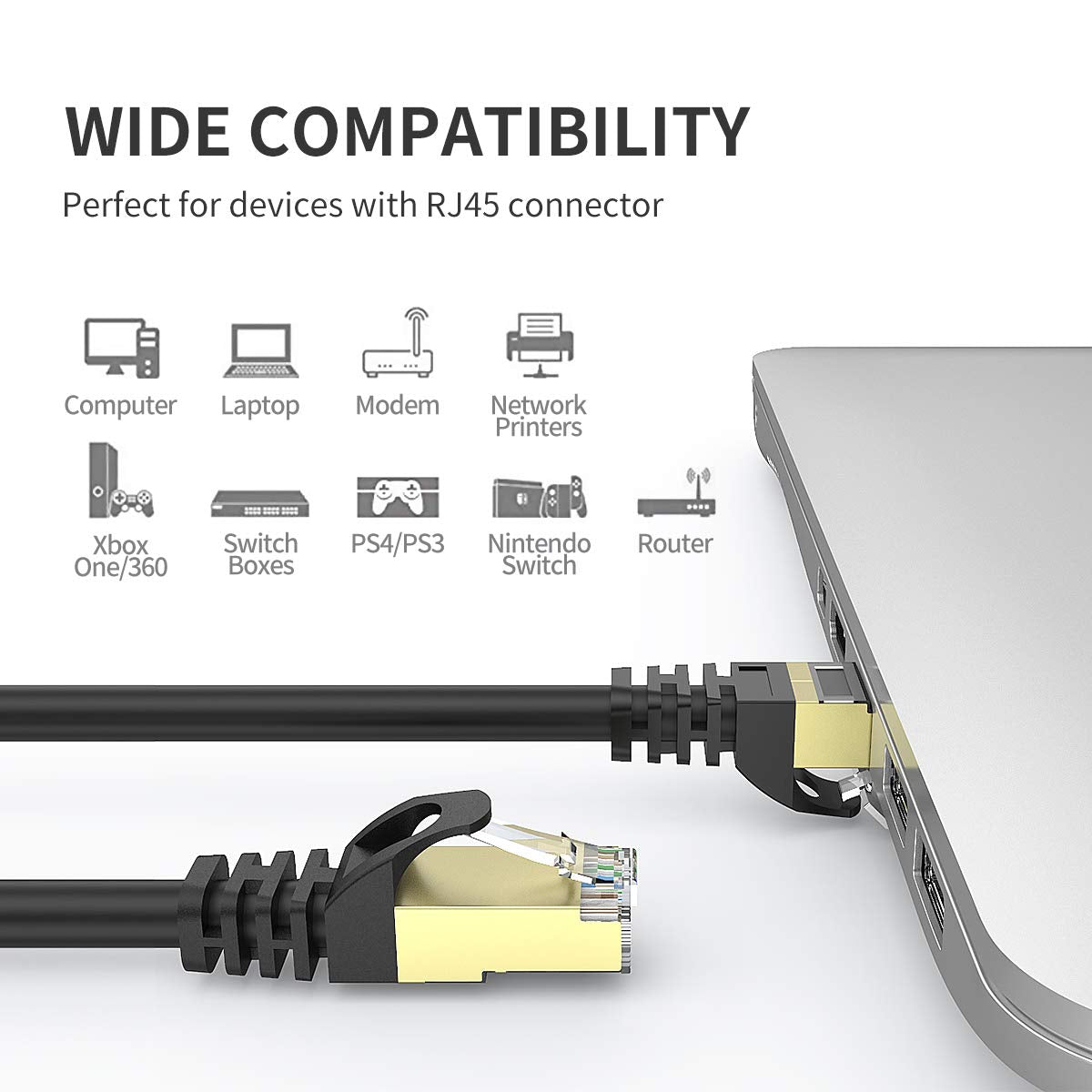 Cat7 Ethernet Cable 150Ft, Cat7 Outdoor Cable Triple Shielding SSTP 10Gbps 600Mhz Ethernet Patch Cable for Modem Router LAN RJ45, Uv/Water Proof, Direct Burial, PE Jacket