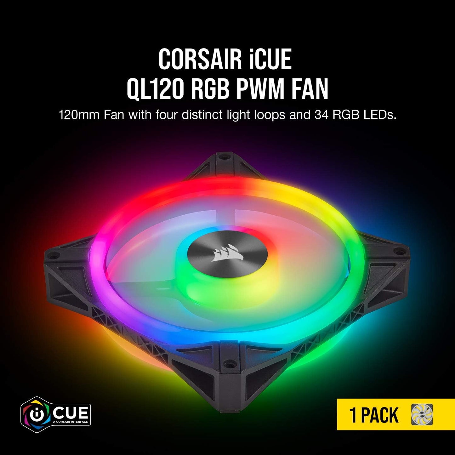 QL Series, Ql120 RGB, 120Mm RGB LED Fan, Single Pack - Black, 4.72 X 4.72 X 0.98 Inches
