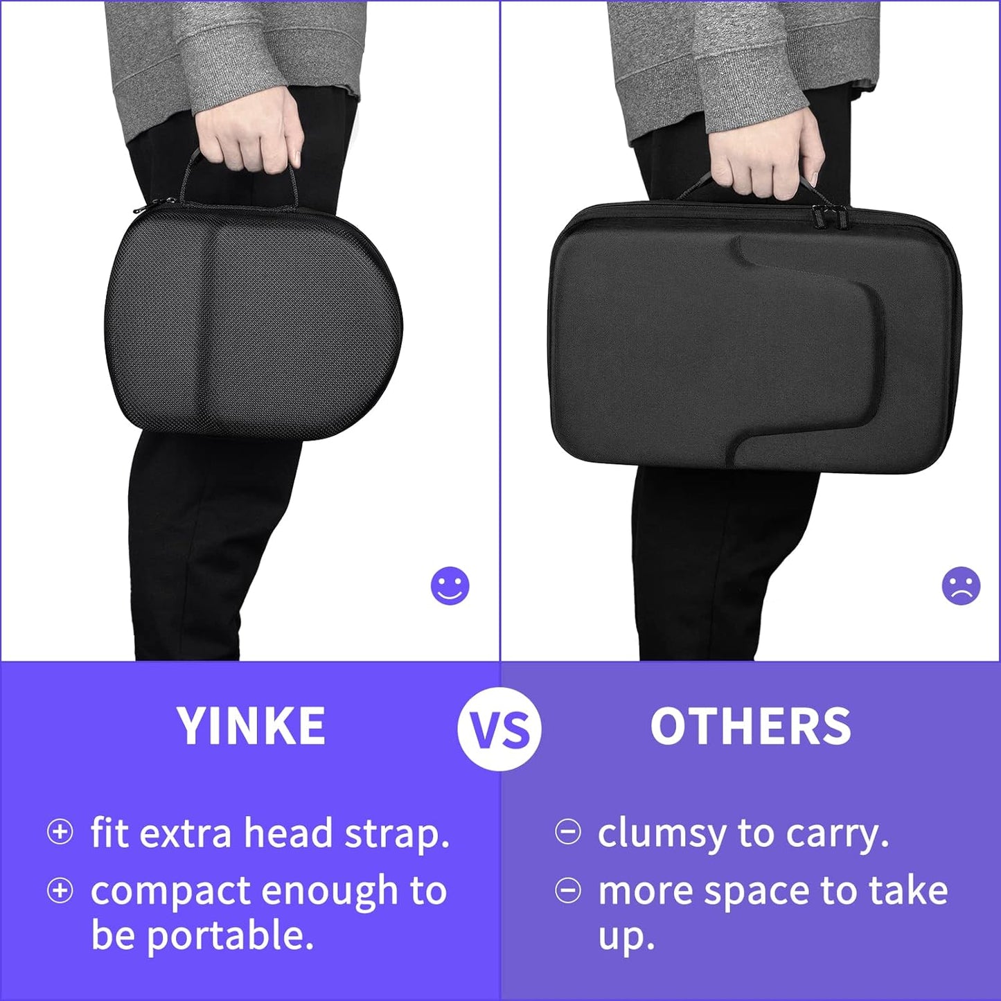 Yinke for Oculus/Meta Quest 2/Pico 4 Case, Hard Travel Carrying Case All-In-One Storage, Compatible with Elite Strap VR Headset and More Accessories (Black)