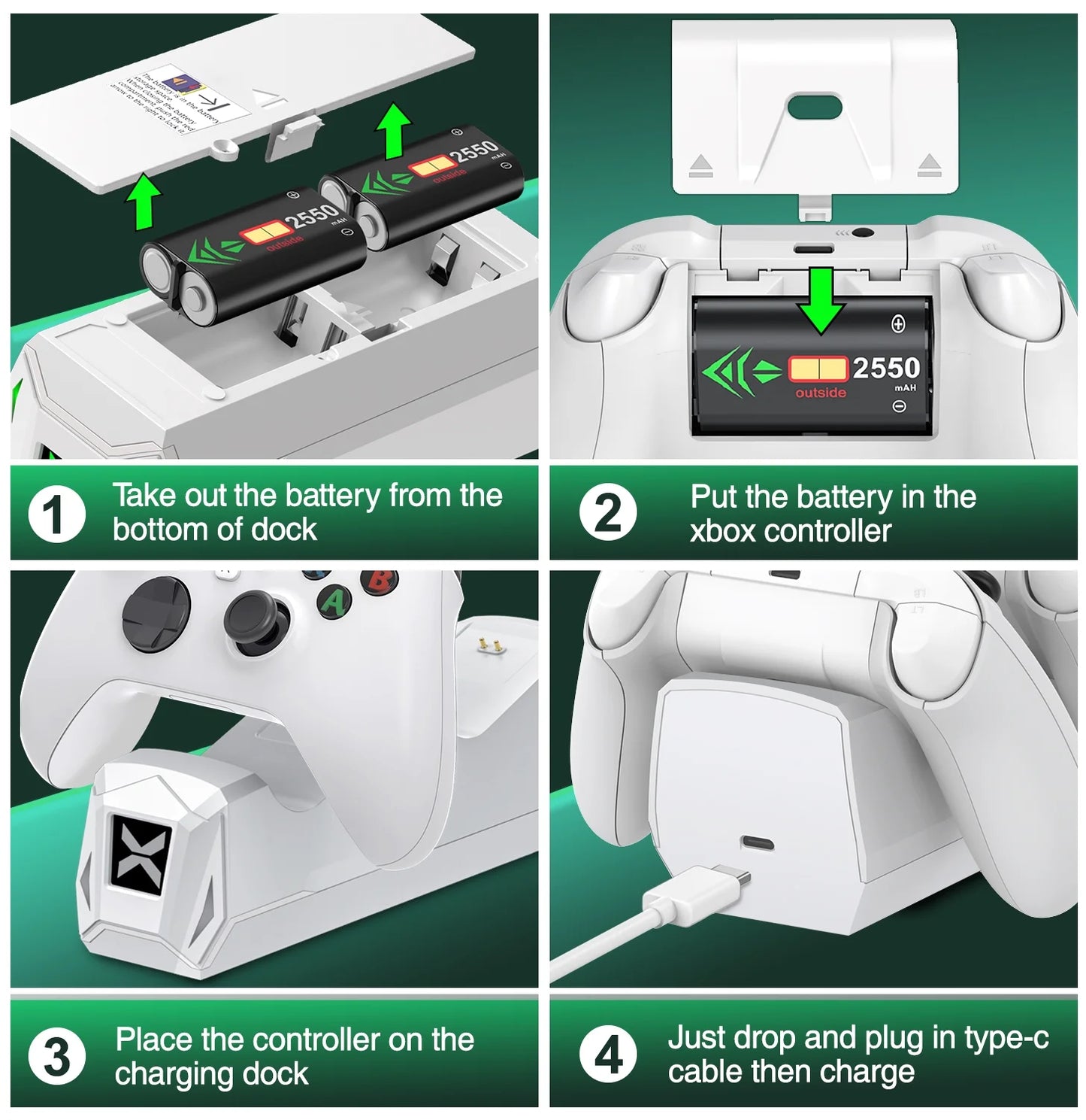 Controller Charger for Xbox One, Xbox Controller Charger Station with 2 X 2550Mah Rechargeable Battery Packs Compatible with Xbox Series X|S/One X/S/Elite
