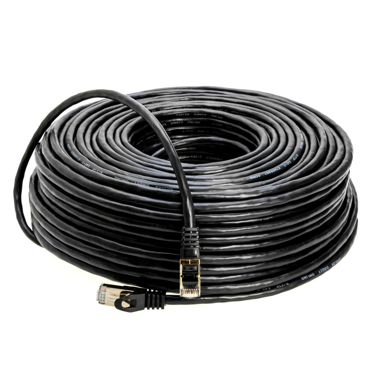 200FT S/FTP Cat7 Copper Network Ethernet Patch Cable, Internet Wire, Compatible with PC, Laptop, Modem, Router, Tvs, Printer Cord, Consoles for Home and Office (200Ft, Black)