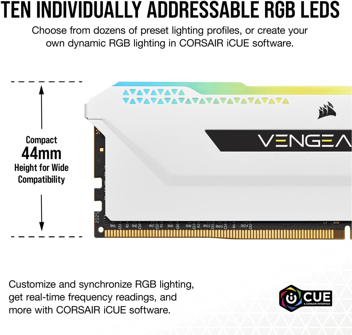 VENGEANCE RGB PRO SL DDR4 RAM 32GB (2X16Gb) 3600Mhz CL18-22-22-42 1.35V Intel AMD Desktop Computer Memory - White (CMH32GX4M2D3600C18W)