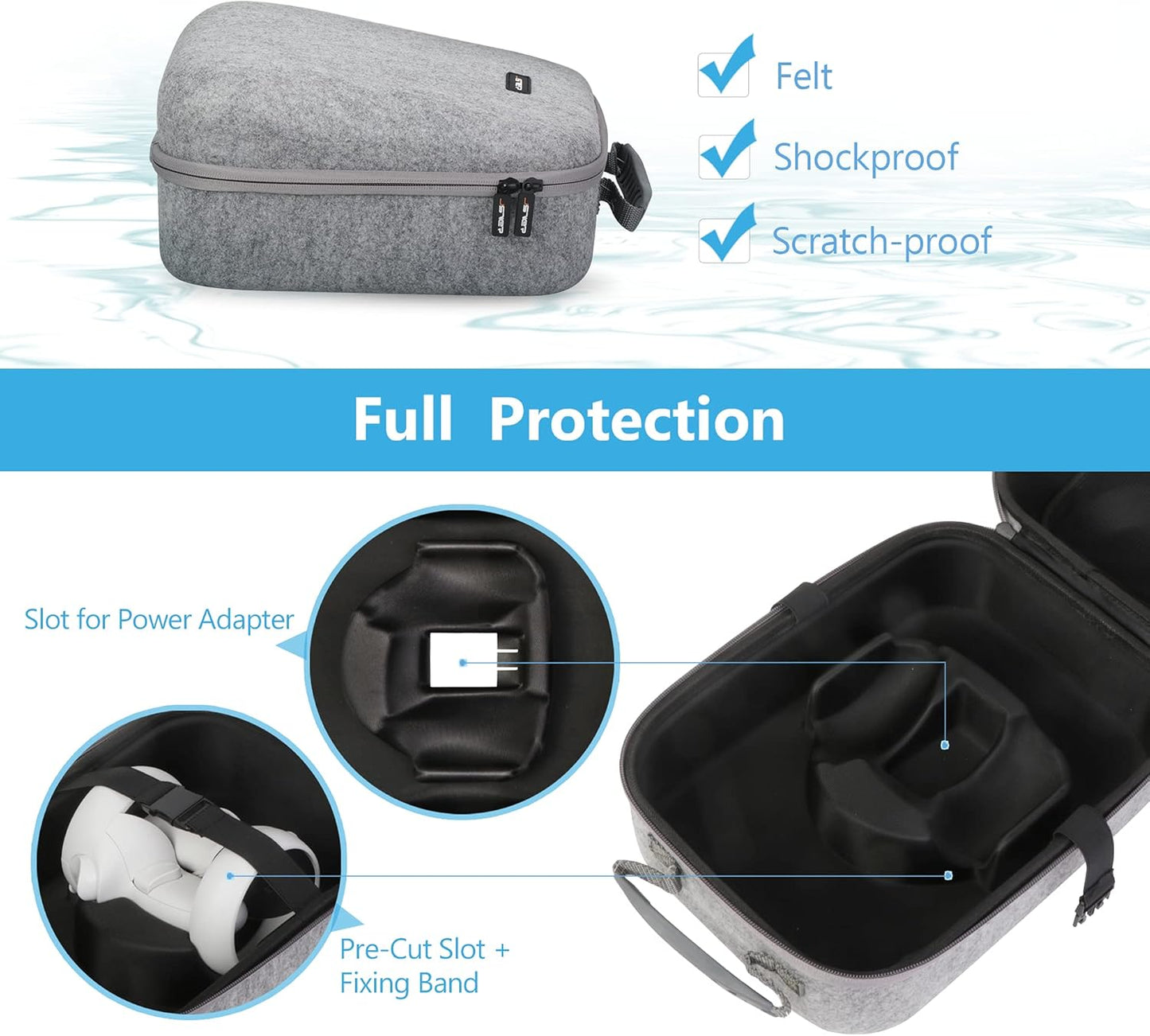 Hard Carrying Case for Quest 2 VR Headset, Compatible with Official/Third Party Elite Strap, Touch Controllers, Battery Accessories (Gray)