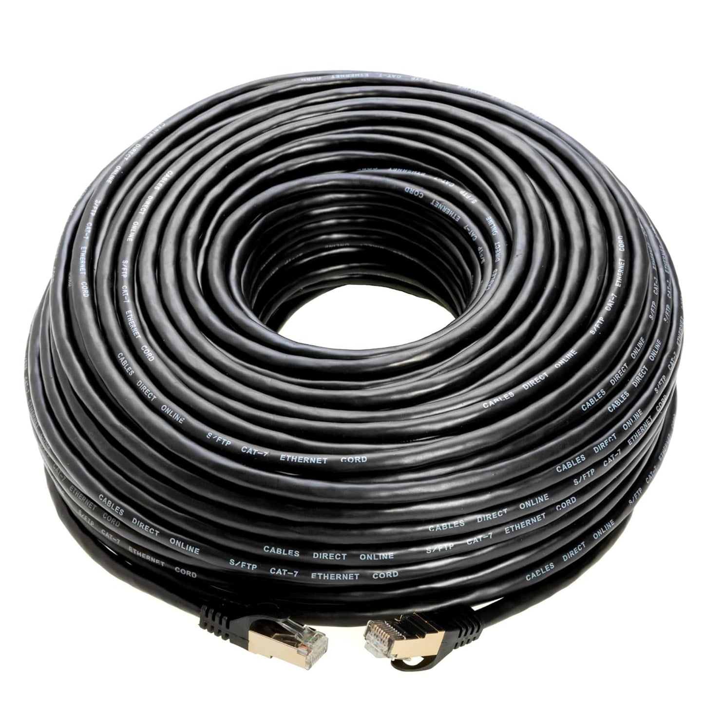 200FT S/FTP Cat7 Copper Network Ethernet Patch Cable, Internet Wire, Compatible with PC, Laptop, Modem, Router, Tvs, Printer Cord, Consoles for Home and Office (200Ft, Black)