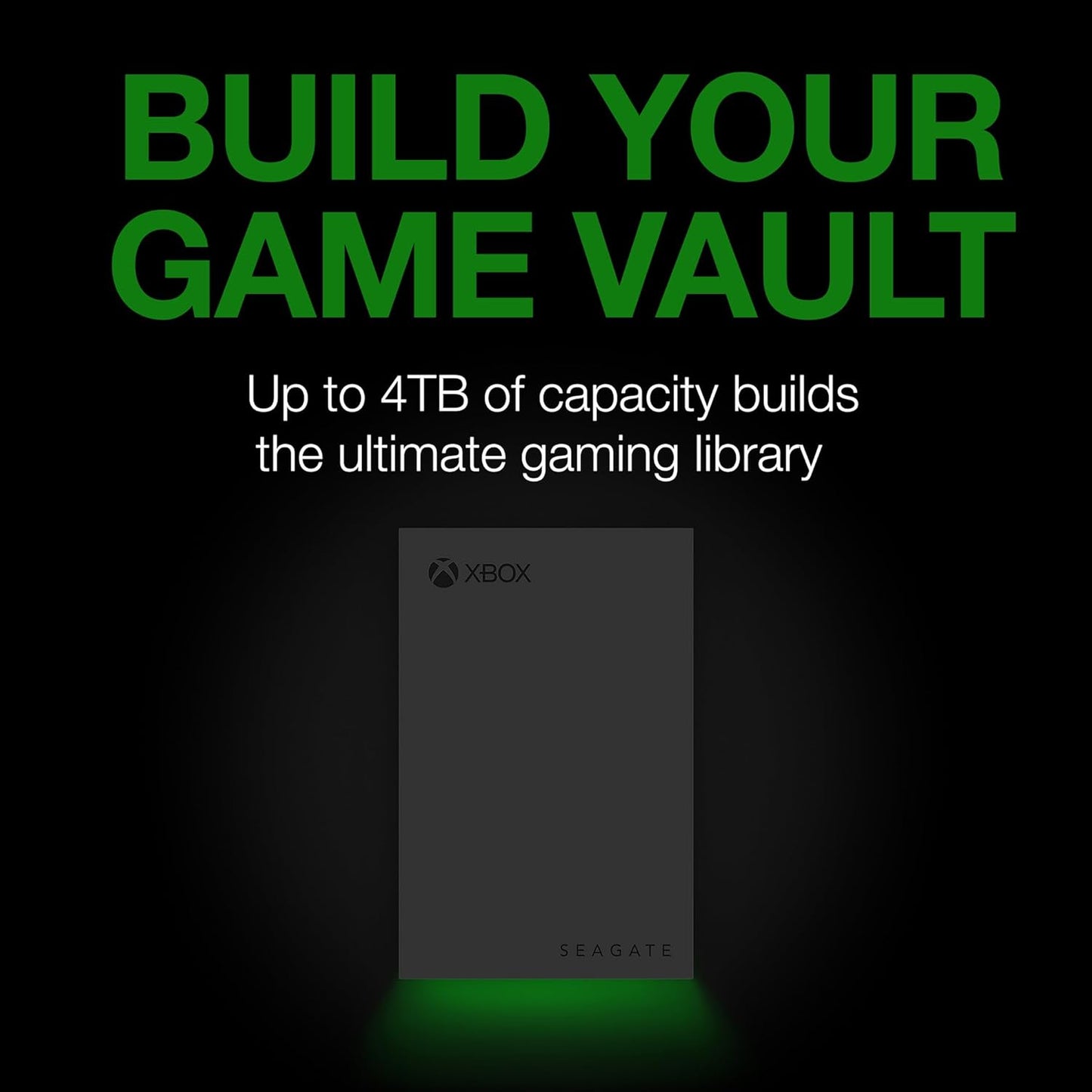 Game Drive for Xbox 4TB External Hard Drive Portable HDD - USB 3.2 Gen 1, Black with Built-In Green LED Bar , Xbox Certified, 3 Year Rescue Services (STKX4000402)