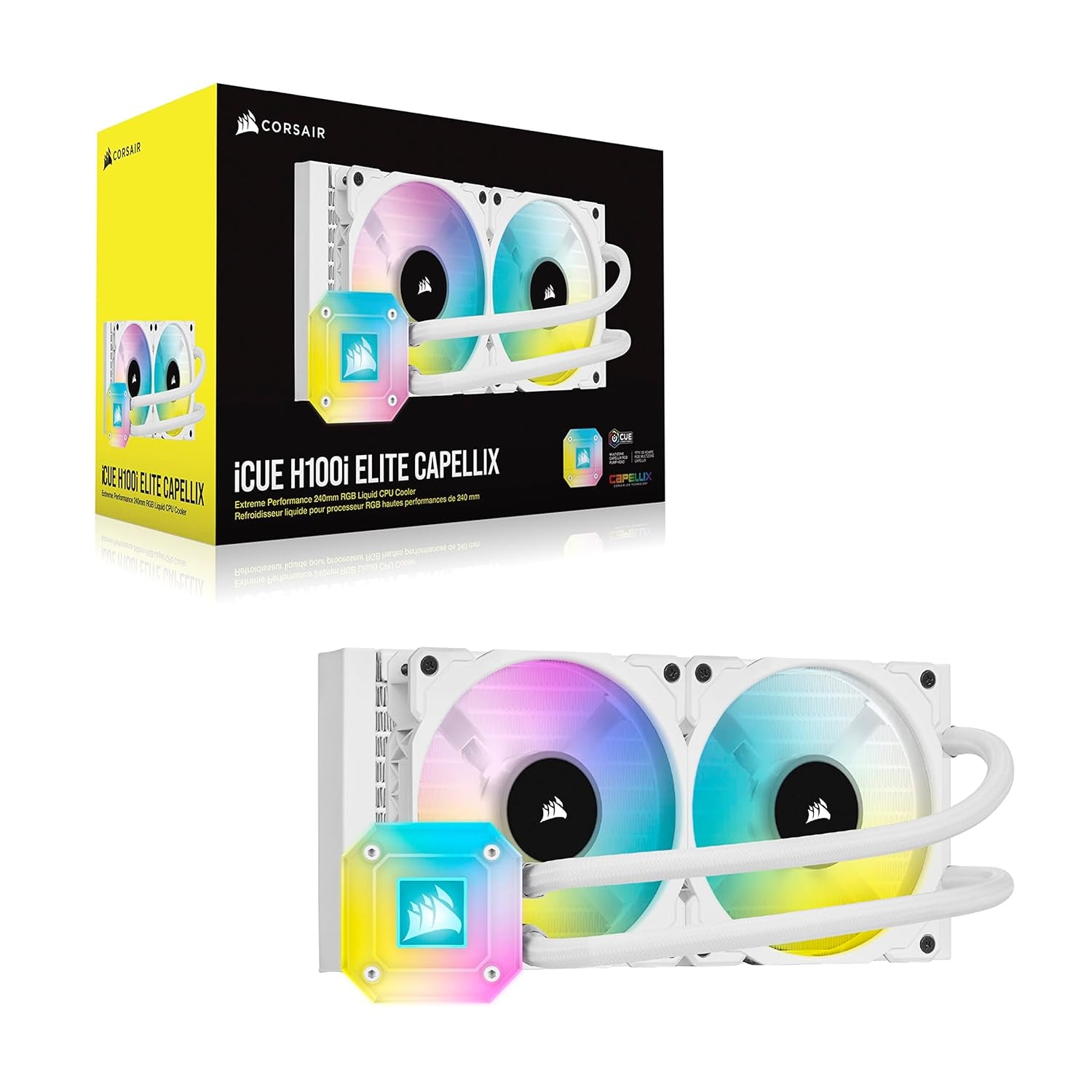 Icue H100I Elite Capellix Liquid CPU Cooler for Desktop - White