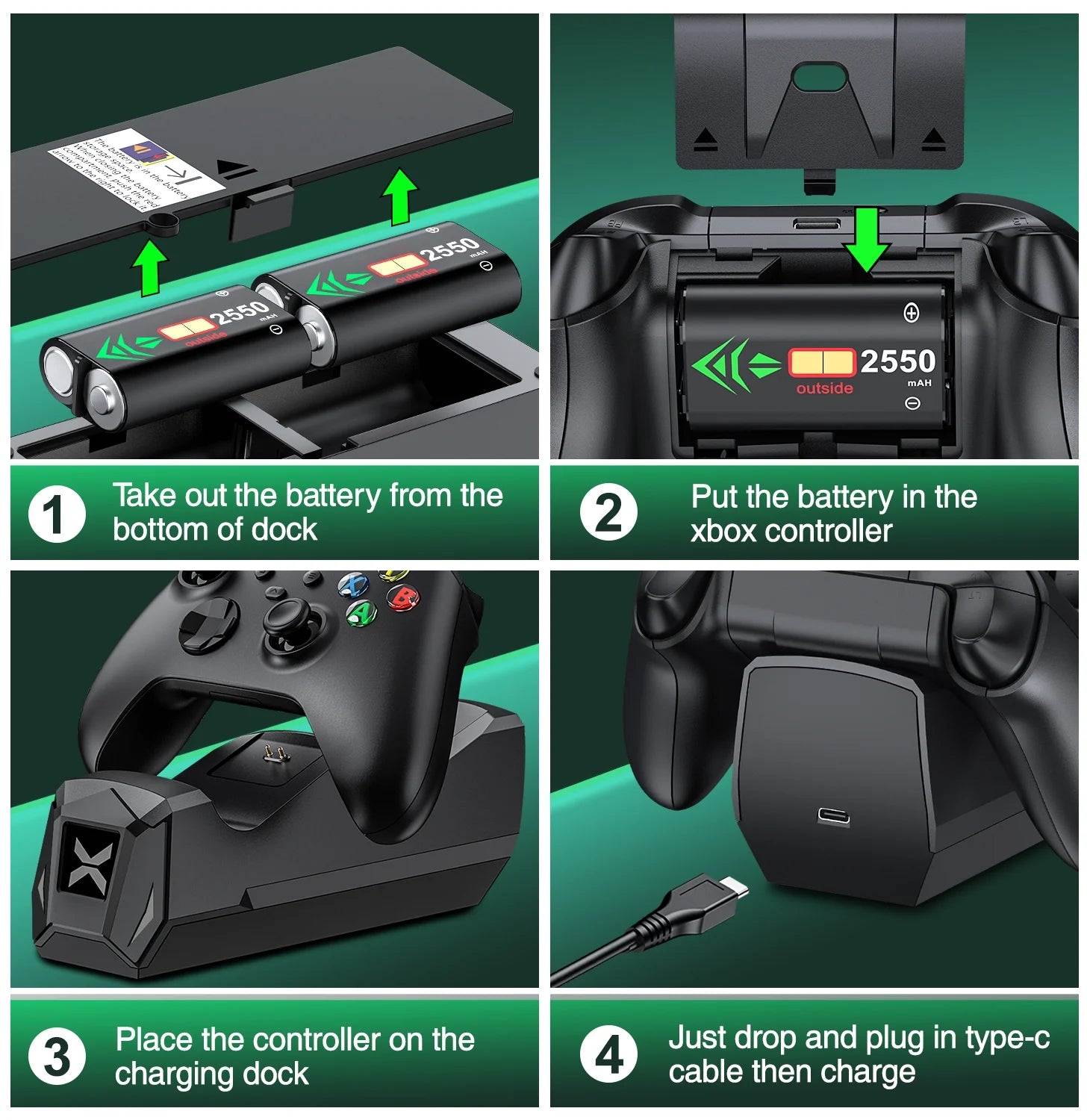 Xbox Controller Charger, Xbox Controller Charging Station with 2*2550Mah Rechargeable Battery Packs for Xbox Series X/S/One X/S/Elite