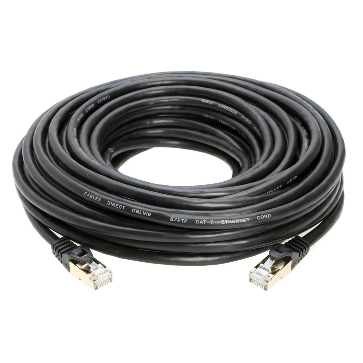 30FT S/FTP Cat7 Copper Network Ethernet Patch Cable, Internet Wire, Compatible with PC, Laptop, Modem, Router, Tvs, Printer Cord, Consoles for Home and Office (30Ft, Black)