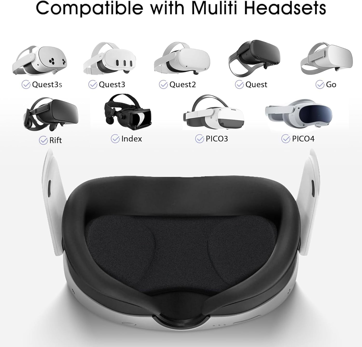 (1 Pack) VR Lens Protector Cover Dust Proof Cover for Quest 3S/Quest 3/Quest 2/Quest/Valve Index Washable Protective Sleeve Sunlight Blocking Anti-Scratch and Anti-Dust - Black