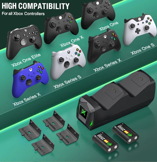 Xbox Controller Charger, Xbox Controller Charging Station with 2*2550Mah Rechargeable Battery Packs for Xbox Series X/S/One X/S/Elite