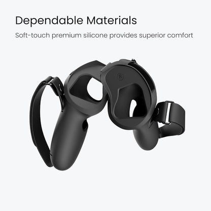 Upgraded Controller Grips Cover Compatible with Meta Quest 2 Accessories, with Battery Opening Protector with Knuckle Straps (Black)