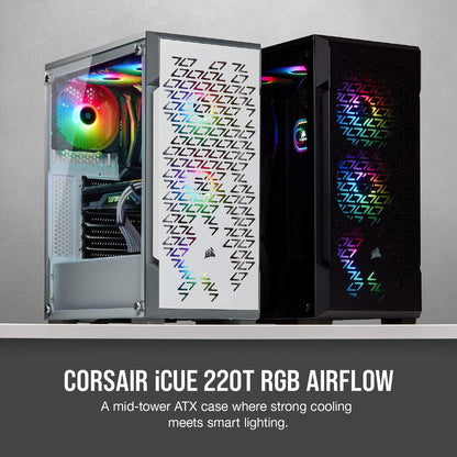 Icue 220T RGB AIRFLOW Tempered Glass Mid-Tower Smart ATX Case - High Airflow - Three Included SP120 RGB PRO Fans - Black