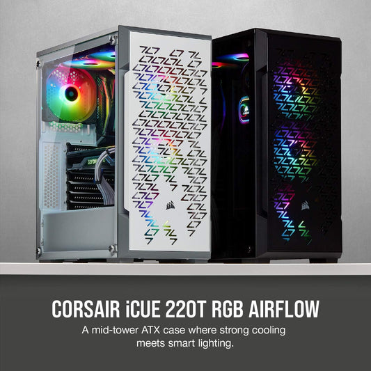 Icue 220T RGB AIRFLOW Tempered Glass Mid-Tower Smart ATX Case - High Airflow - Three Included SP120 RGB PRO Fans - Black