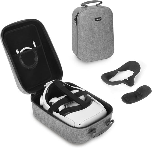 Hard Carrying Case for Quest 2 VR Headset, Compatible with Official/Third Party Elite Strap, Touch Controllers, Battery Accessories (Gray)