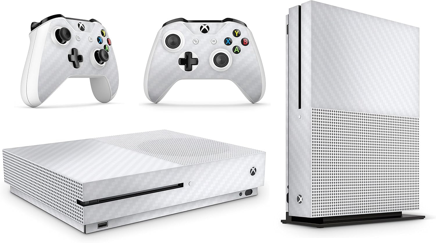 Xbox One S Carbon White Console Skin Decal Sticker + 2 Controller Skins