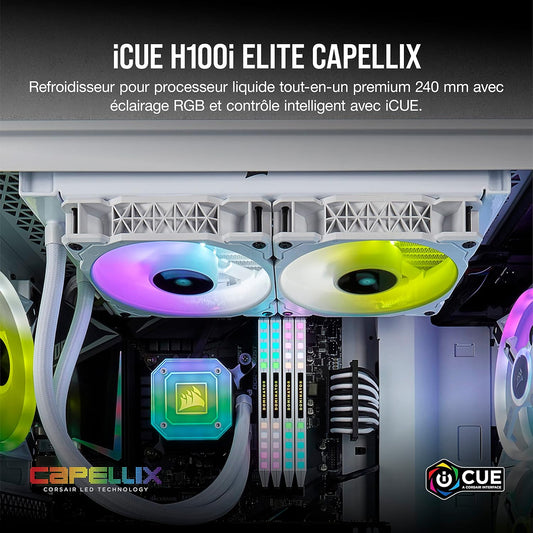 Icue H100I Elite Capellix Liquid CPU Cooler for Desktop - White