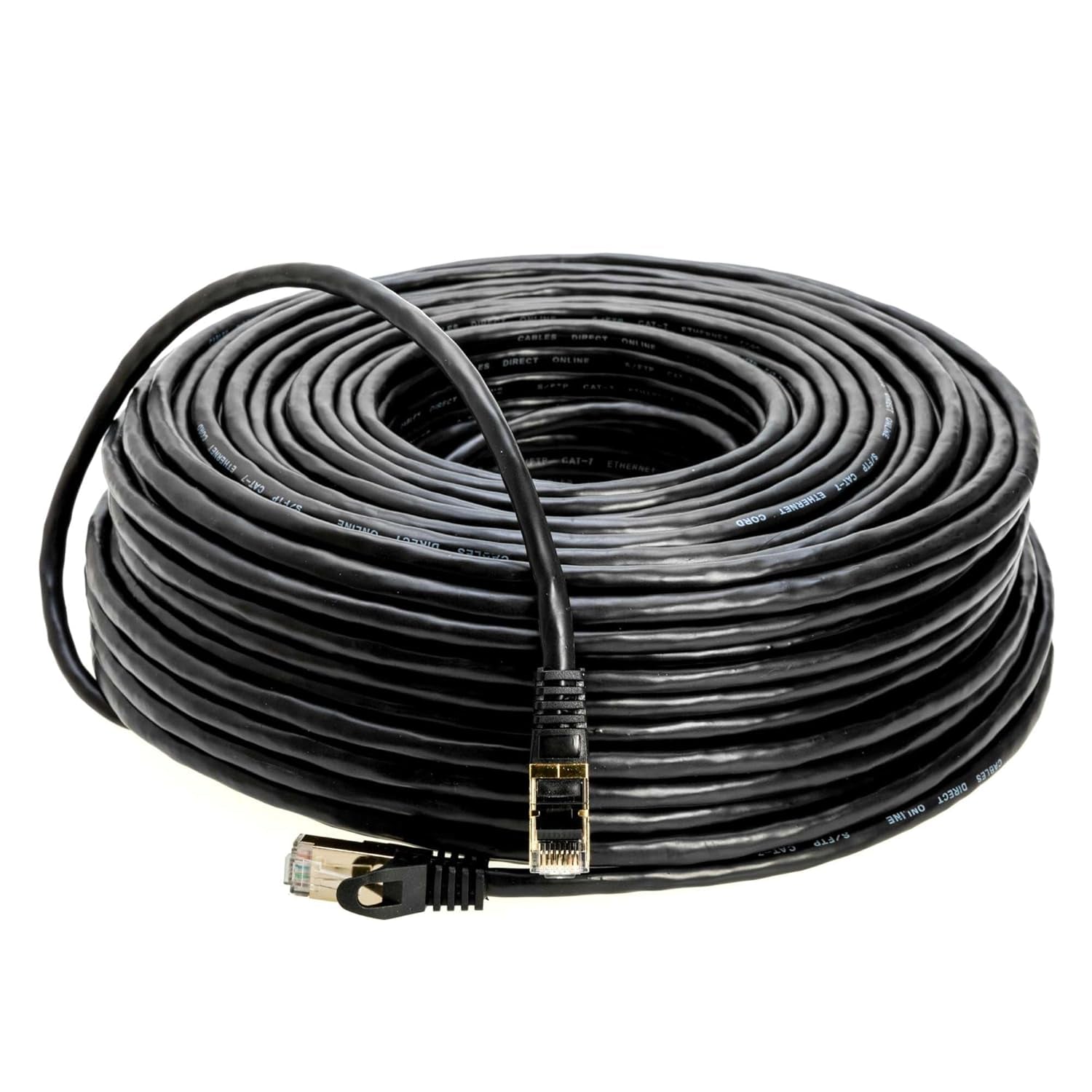 200FT S/FTP Cat7 Copper Network Ethernet Patch Cable, Internet Wire, Compatible with PC, Laptop, Modem, Router, Tvs, Printer Cord, Consoles for Home and Office (200Ft, Black)