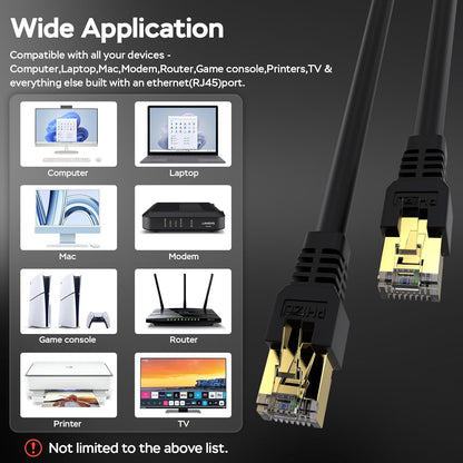 Ethernet Cable 15Ft,Cat7 Cat7 3Ft 15Ft 25Ft 50Ft 100Ft 125Ft 150Ft 175Ft 200Ft 225Ft 300Ft 330Ft 400Ft Shielded Grounded UV Resistant Waterproof Buried-Able Network Cord SFTP 10 Gigabit 600Mhz