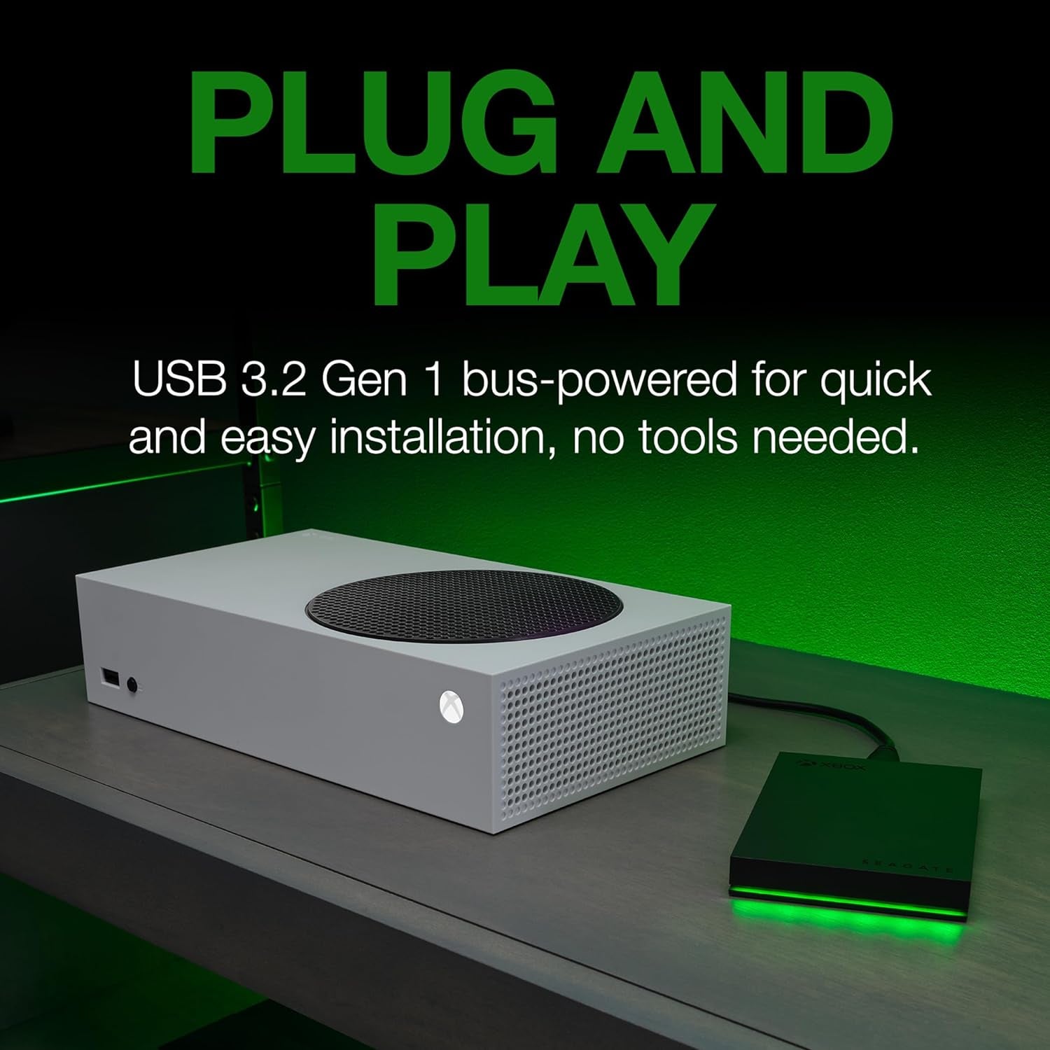 Game Drive for Xbox 4TB External Hard Drive Portable HDD - USB 3.2 Gen 1, Black with Built-In Green LED Bar , Xbox Certified, 3 Year Rescue Services (STKX4000402)