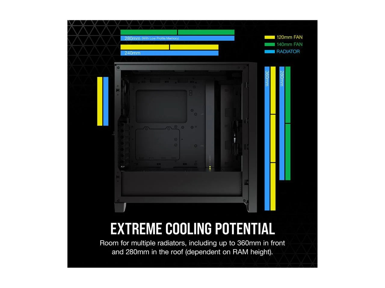 4000D AIRFLOW Tempered Glass Mid-Tower ATX Case - Black - Mid-Tower - Black - Steel, Tempered Glass, Plastic - 4 X Bay - 2 X 4.72" X Fan(S) Installed - 0 - ATX Motherboard Supported - 6 X
