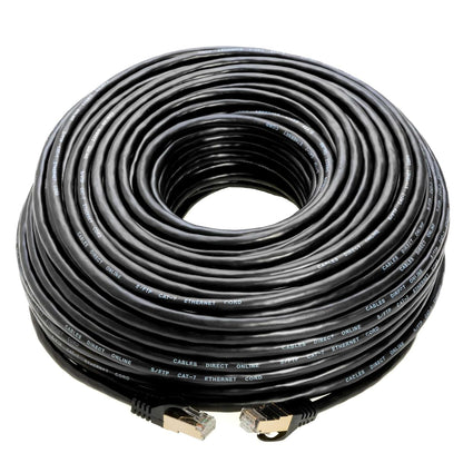 200FT S/FTP Cat7 Copper Network Ethernet Patch Cable, Internet Wire, Compatible with PC, Laptop, Modem, Router, Tvs, Printer Cord, Consoles for Home and Office (200Ft, Black)