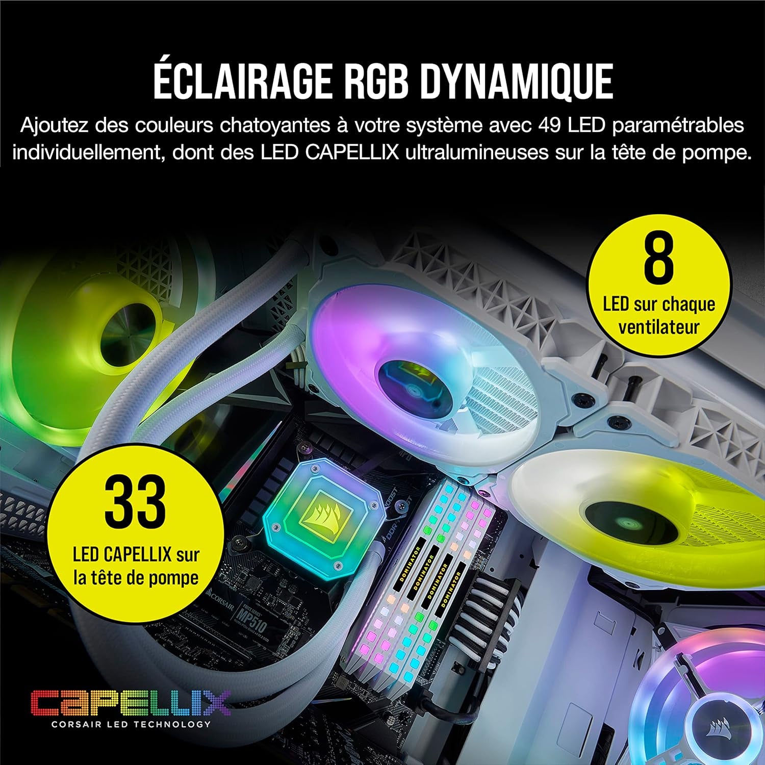 Icue H100I Elite Capellix Liquid CPU Cooler for Desktop - White