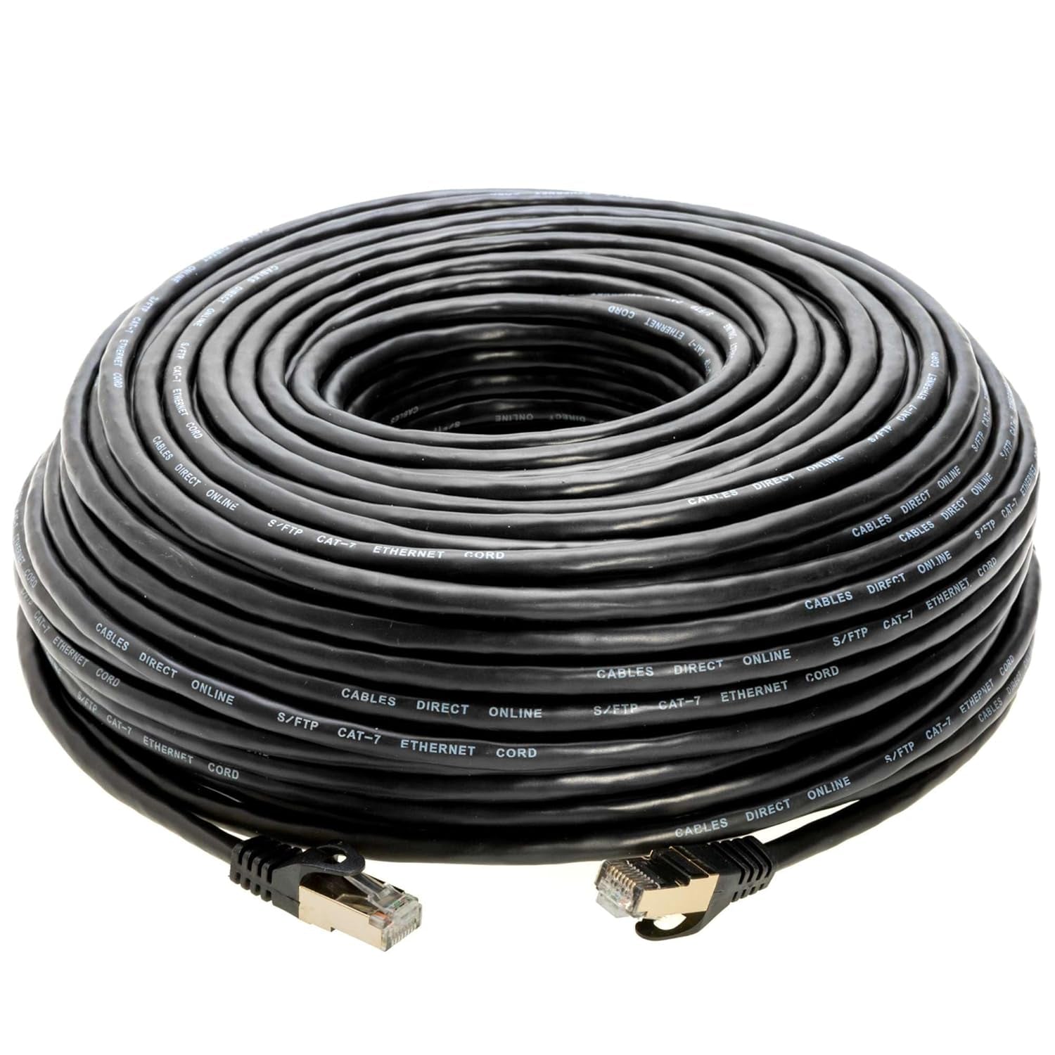 200FT S/FTP Cat7 Copper Network Ethernet Patch Cable, Internet Wire, Compatible with PC, Laptop, Modem, Router, Tvs, Printer Cord, Consoles for Home and Office (200Ft, Black)