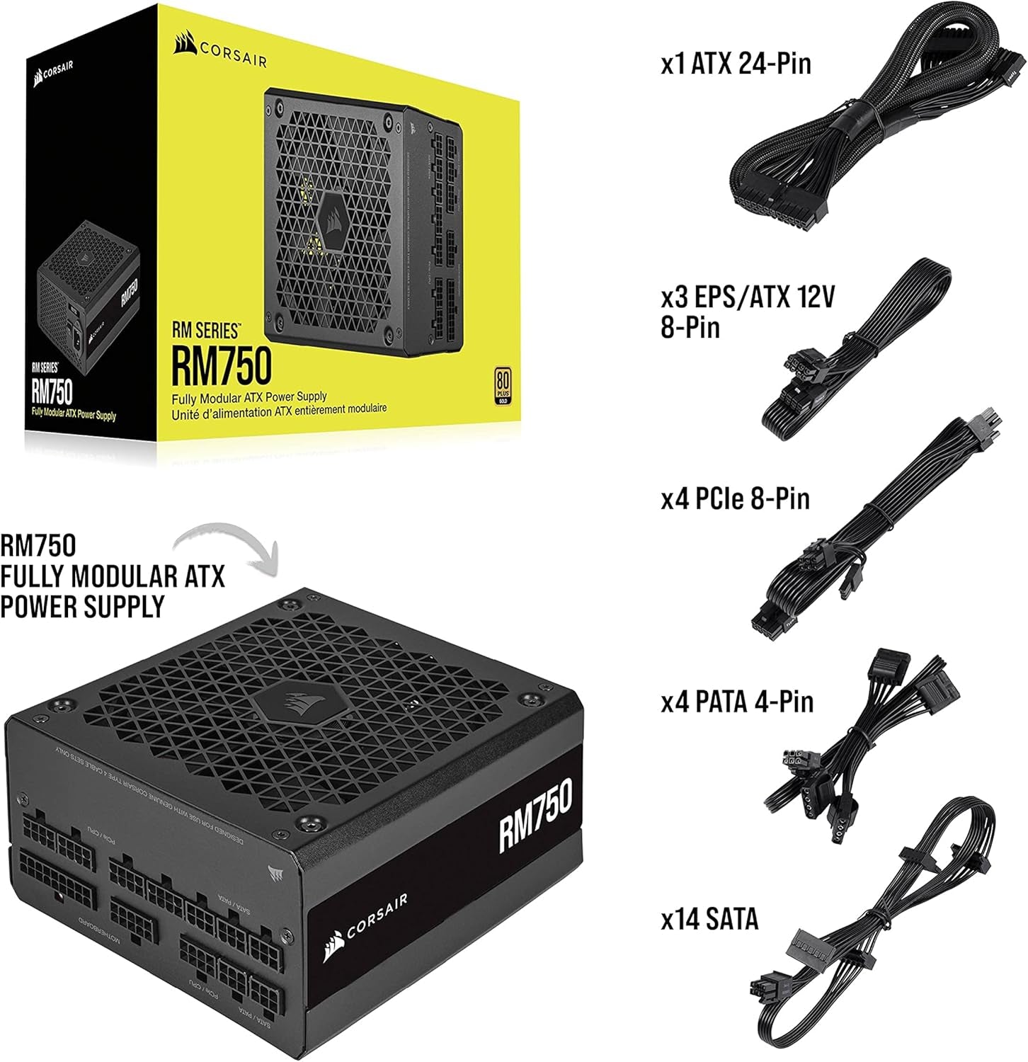 RM Series (2021), RM750, 750 Watt, 80 plus Gold Certified, Fully Modular Power Supply