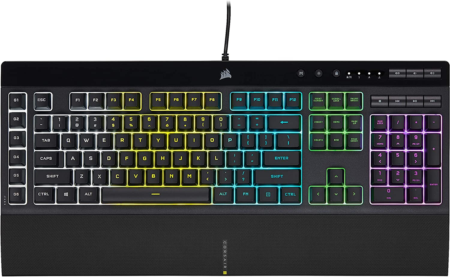 K55 RGB Pro-Dynamic RGB Backlighting - Six Macro Keys with Elgato Stream Deck Software Integration-Ip42 Dust and Spill Resistant-Detachable Palm Rest-Dedicated Media and Volume Keys, Black