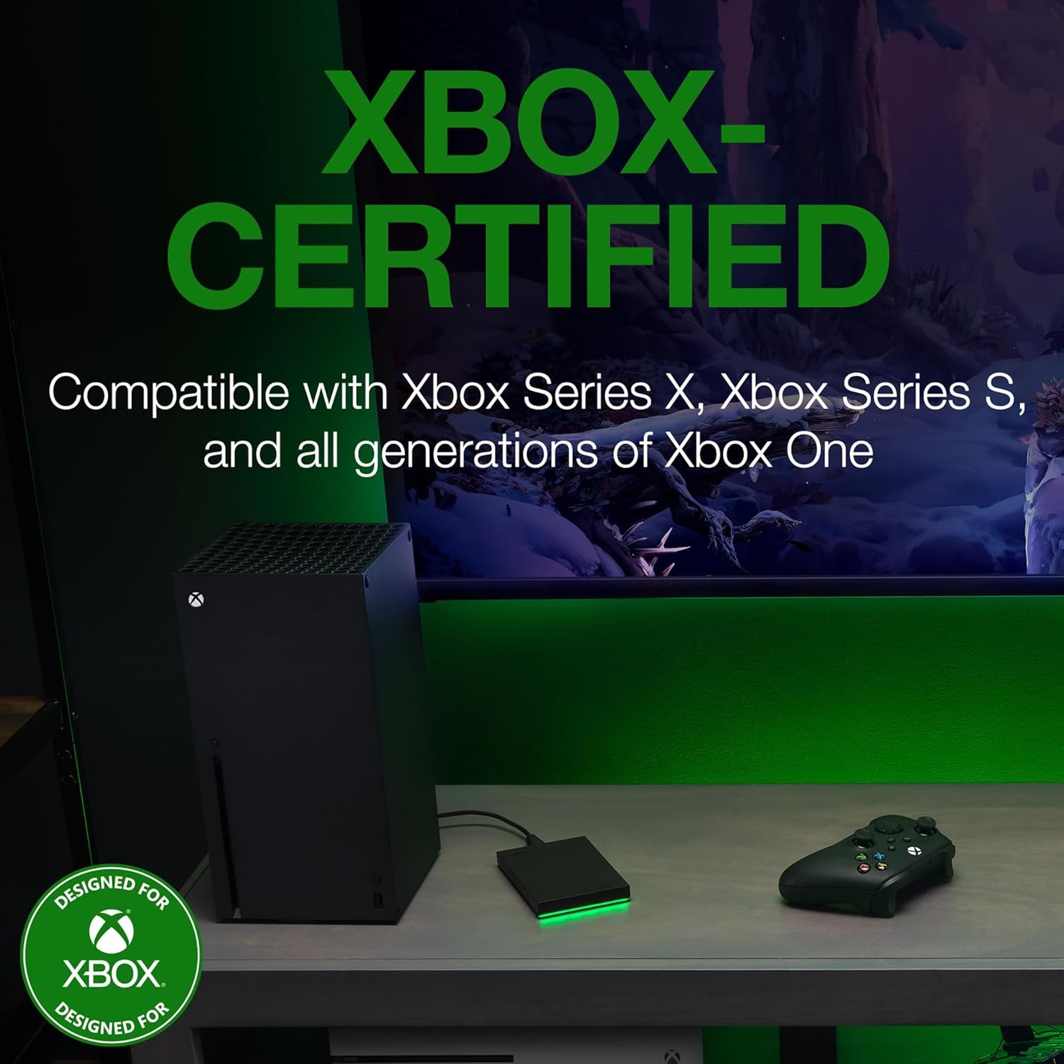 Game Drive for Xbox 4TB External Hard Drive Portable HDD - USB 3.2 Gen 1, Black with Built-In Green LED Bar , Xbox Certified, 3 Year Rescue Services (STKX4000402)