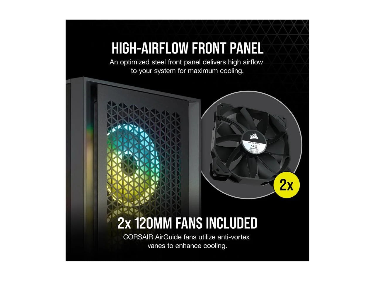 4000D AIRFLOW Tempered Glass Mid-Tower ATX Case - Black - Mid-Tower - Black - Steel, Tempered Glass, Plastic - 4 X Bay - 2 X 4.72" X Fan(S) Installed - 0 - ATX Motherboard Supported - 6 X