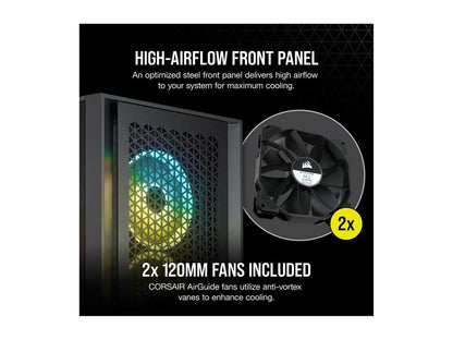 4000D AIRFLOW Tempered Glass Mid-Tower ATX Case - Black - Mid-Tower - Black - Steel, Tempered Glass, Plastic - 4 X Bay - 2 X 4.72" X Fan(S) Installed - 0 - ATX Motherboard Supported - 6 X